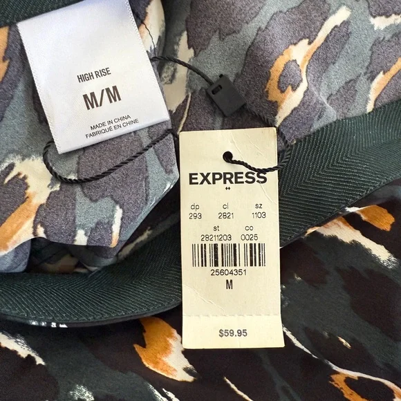 Express Dark Green Leopard Print Satin Silky Midi Slip Skirt Medium Autumn - Picture 6 of 8